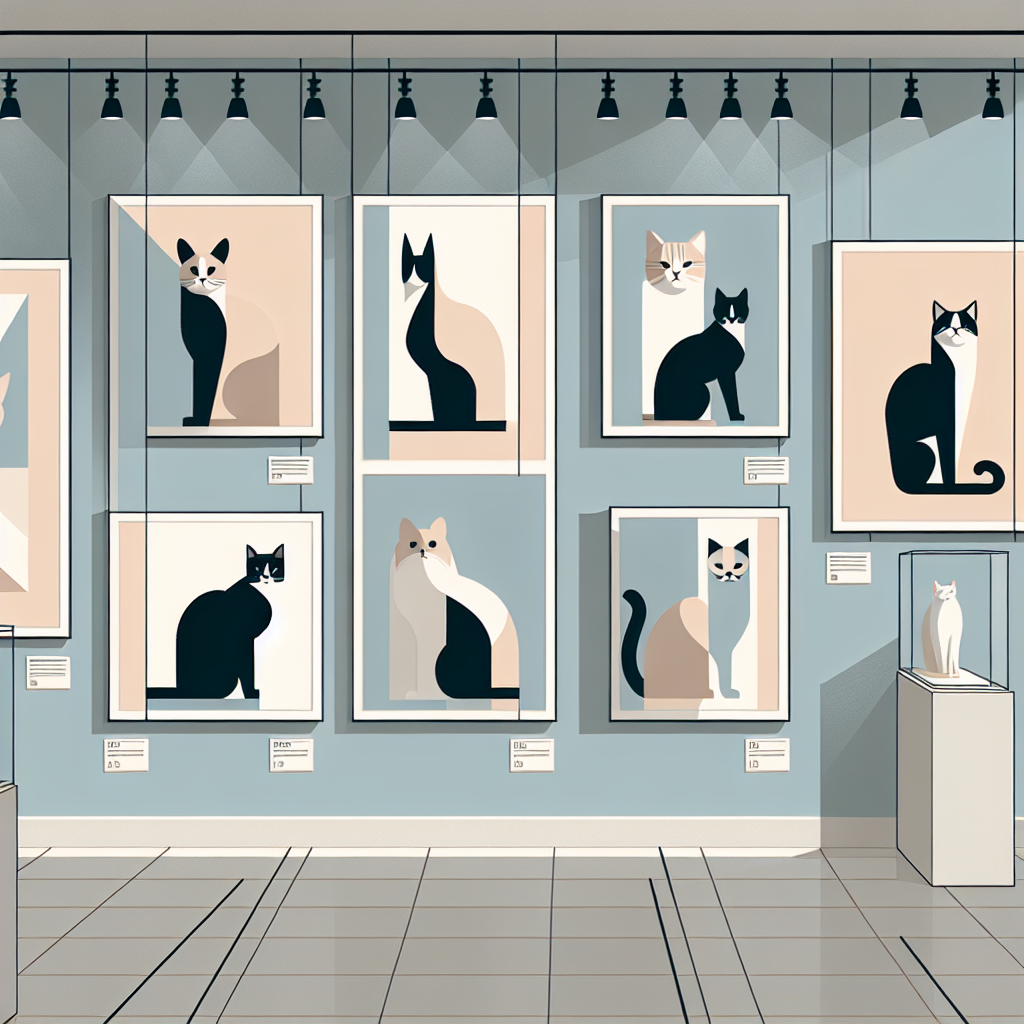 Artistic representation of cats in a museum setting